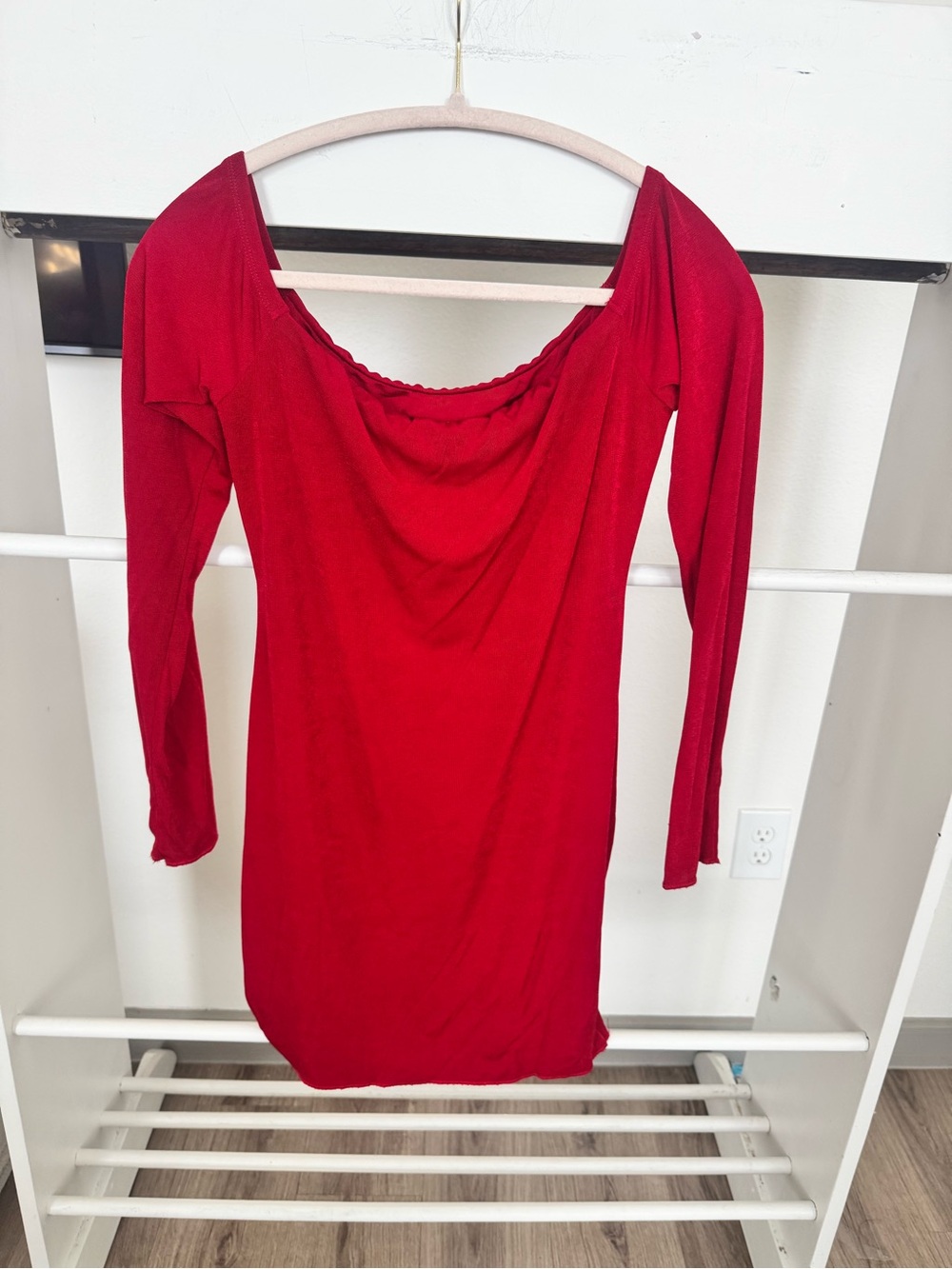 naked wardrobe Red Off-Shoulder Long Sleeve Dress